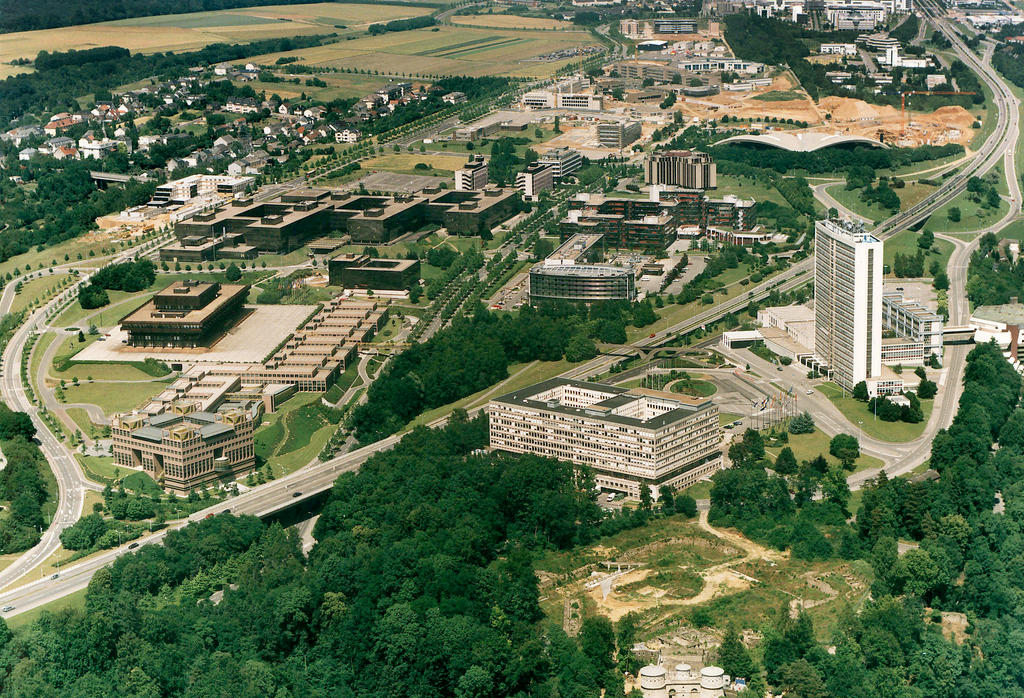 Aerial view of EU buildings in Luxembourg