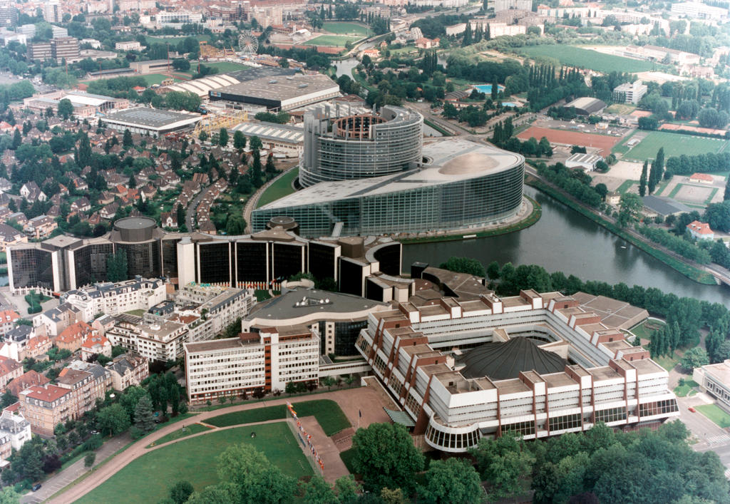 Aerial view of EU buildings in Strasbourg