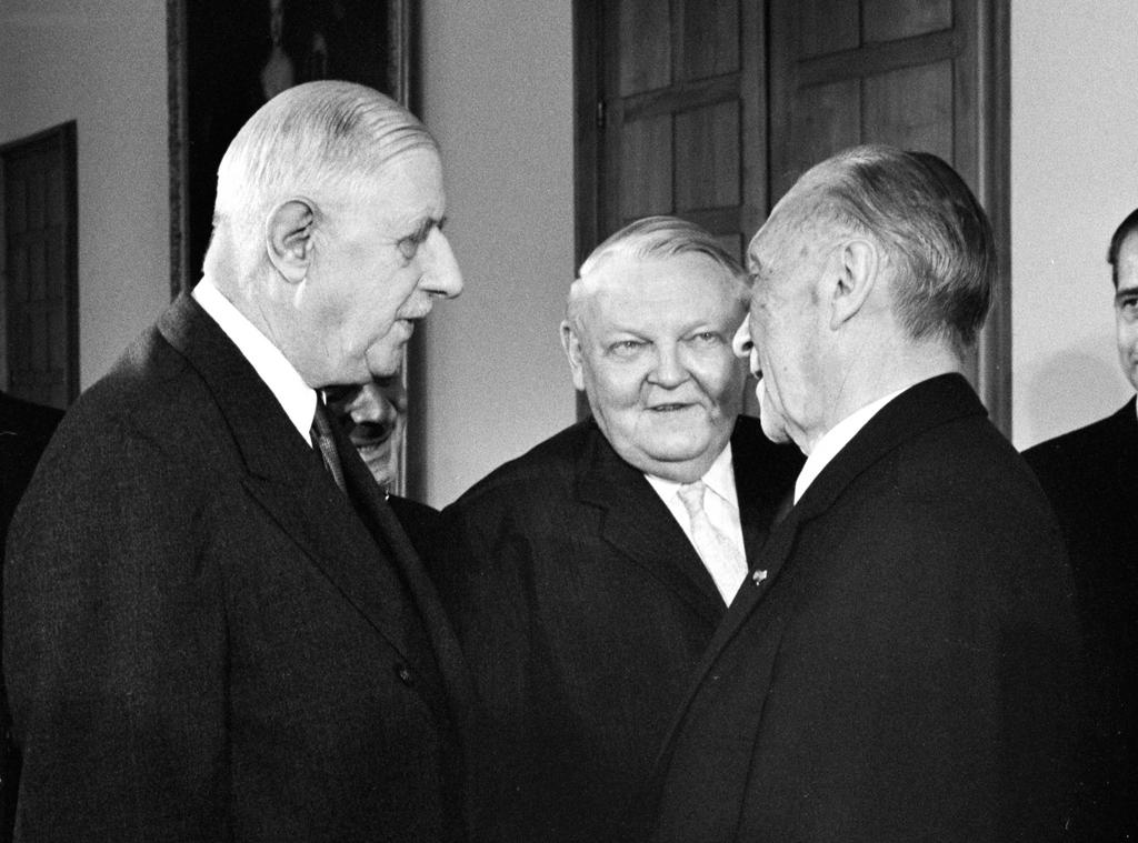 Konrad Adenauer, Ludwig Erhard und Charles de Gaulle (Bonn, 21. Juli 1965)