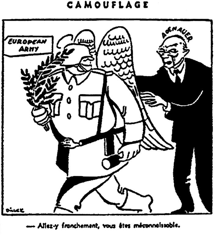 Caricature de Diluck sur la RFA et l'armée européenne (30 janvier 1952)