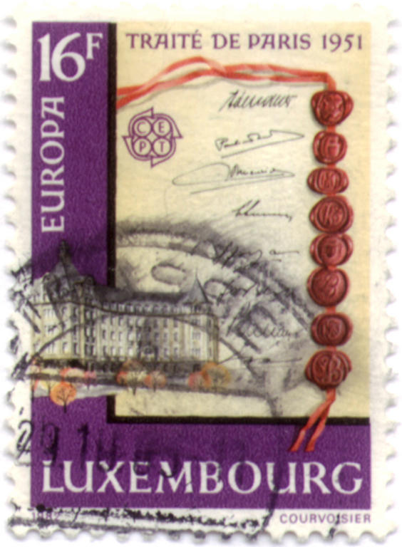 Timbre luxembourgeois de 16 francs : le traité de Paris 1951