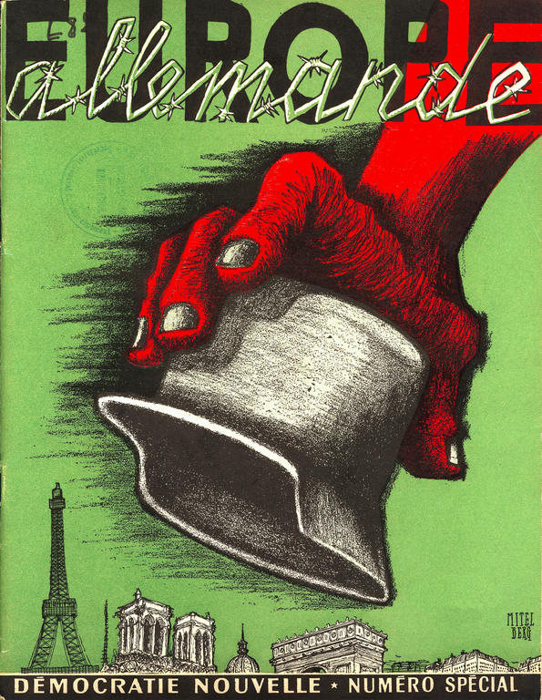 Titelblatt der französischen kommunistischen Zeitschrift „Démocratie nouvelle“ zu den Gefahren der EVG (Dezember 1953)