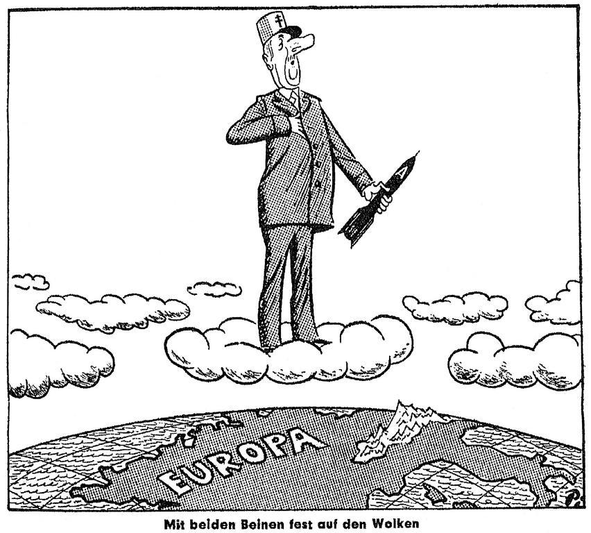 Cartoon by Pi on France’s strategic interests (27 October 1960)
