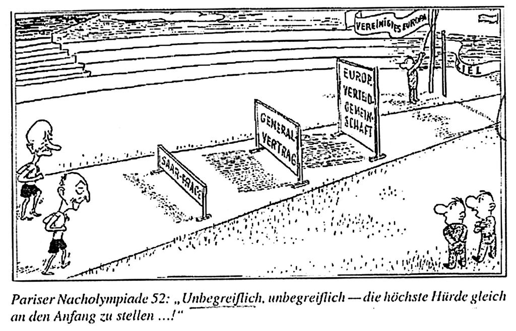 Caricature sur le règlement des problèmes franco-allemands (août 1952)