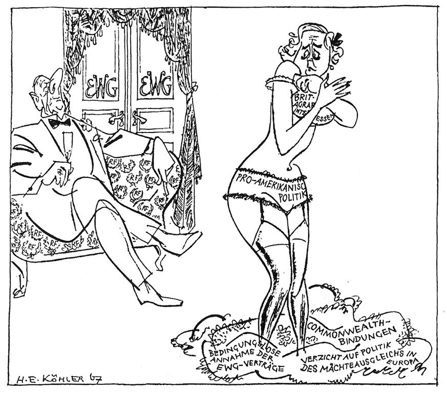 Cartoon by Köhler on General de Gaulle and the British application for accession to the EC (26 January 1967)