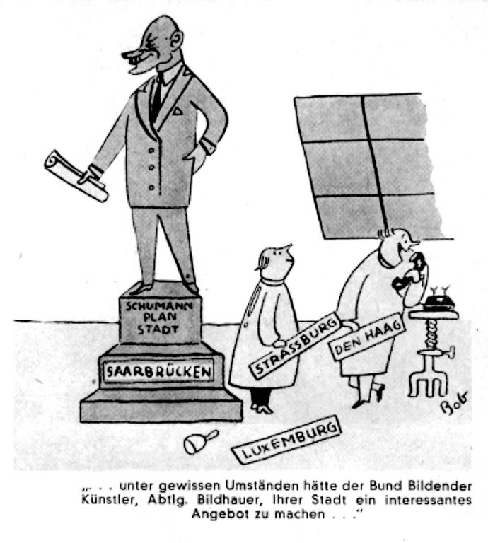 Cartoon by Bob on the issue of a seat for the ECSC (August 1952)