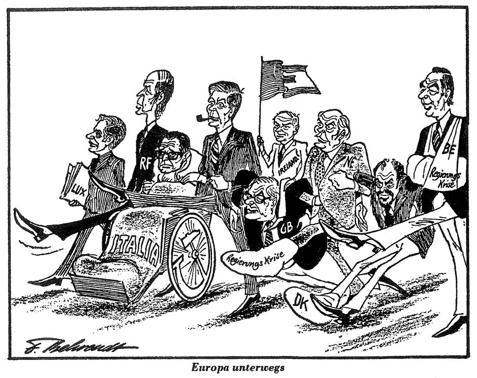 Caricature de Behrendt sur l'unification européenne (29 mars 1977)