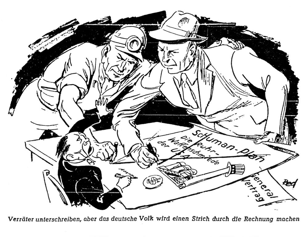 Cartoon by Red on the Schuman Plan (10 January 1952)