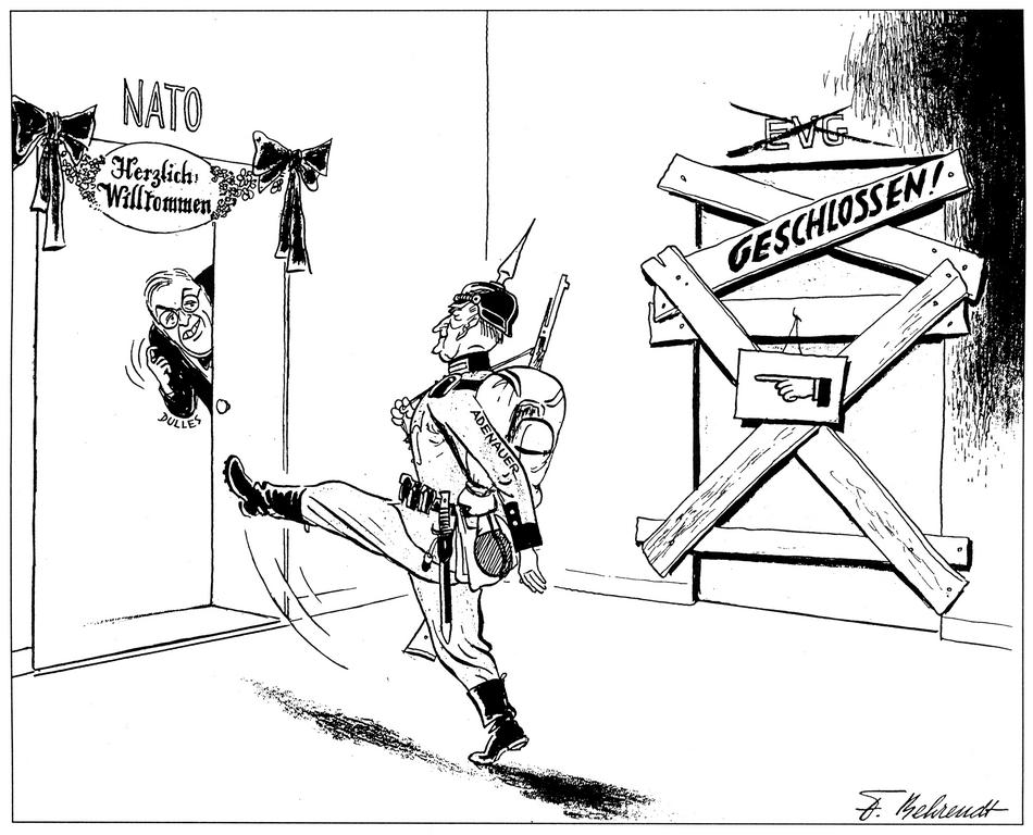 Karikatur von Behrendt zum Scheitern der EVG (1954)