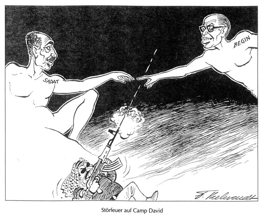 Cartoon by Behrendt on the Camp David Peace Accords (1977)
