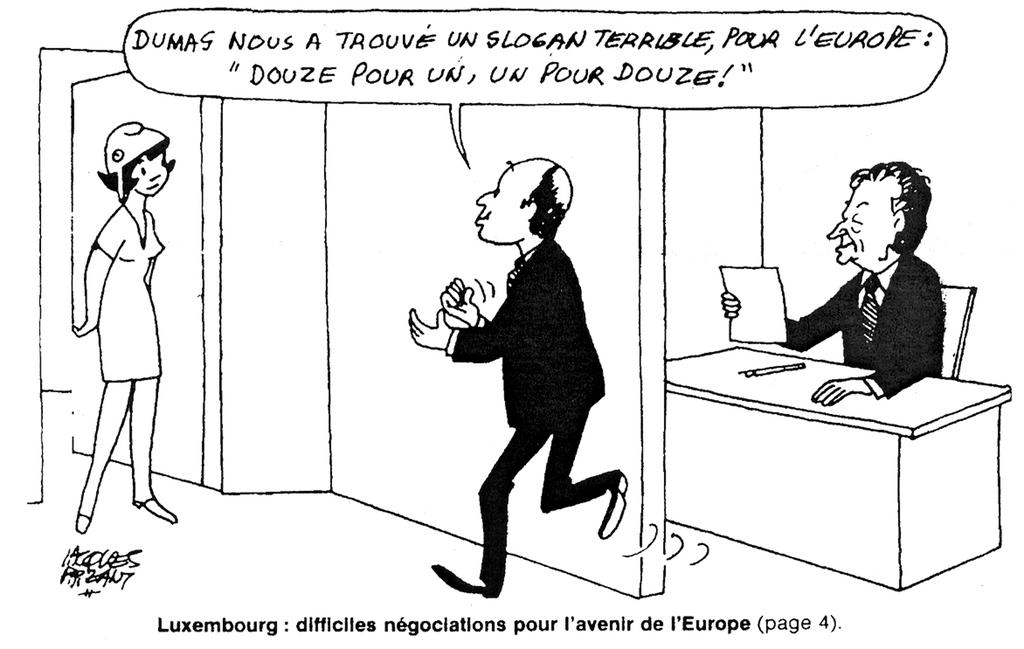 Caricature de Faizant sur la difficile relance de l'intégration européenne (3 décembre 1985)