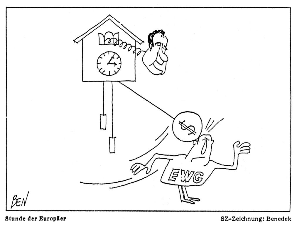 Caricature de Benedek sur l'effondrement du système de Bretton Woods (20 août 1971)