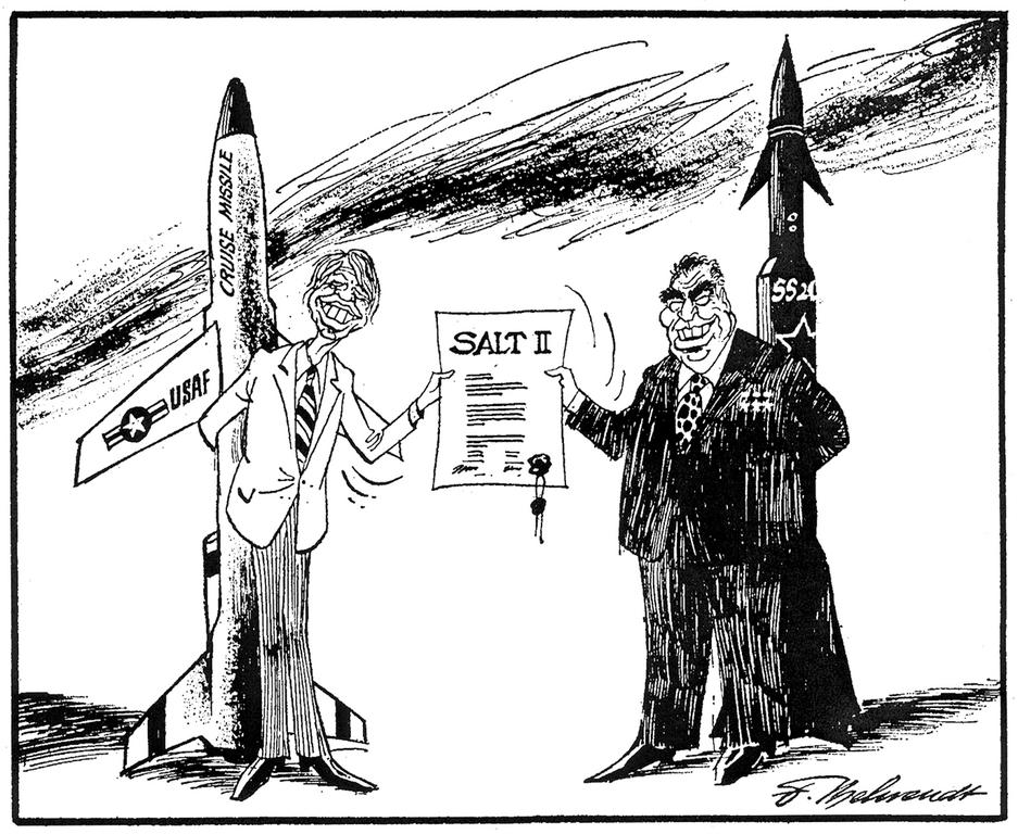 Cartoon by Behrendt on the SALT II disarmament agreement (4 May 1979)