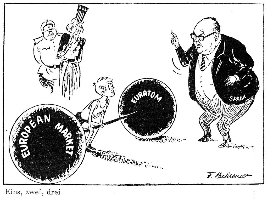 Cartoon by Behrendt on Paul-Henri Spaak's role in the preparations for the Rome Treaties (17 February 1957)