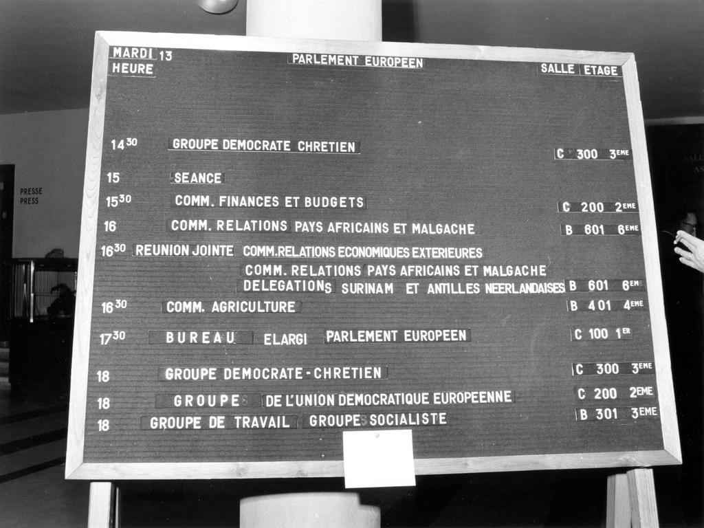Planning des réunions du Parlement européen (Strasbourg, 13 juin 1972)