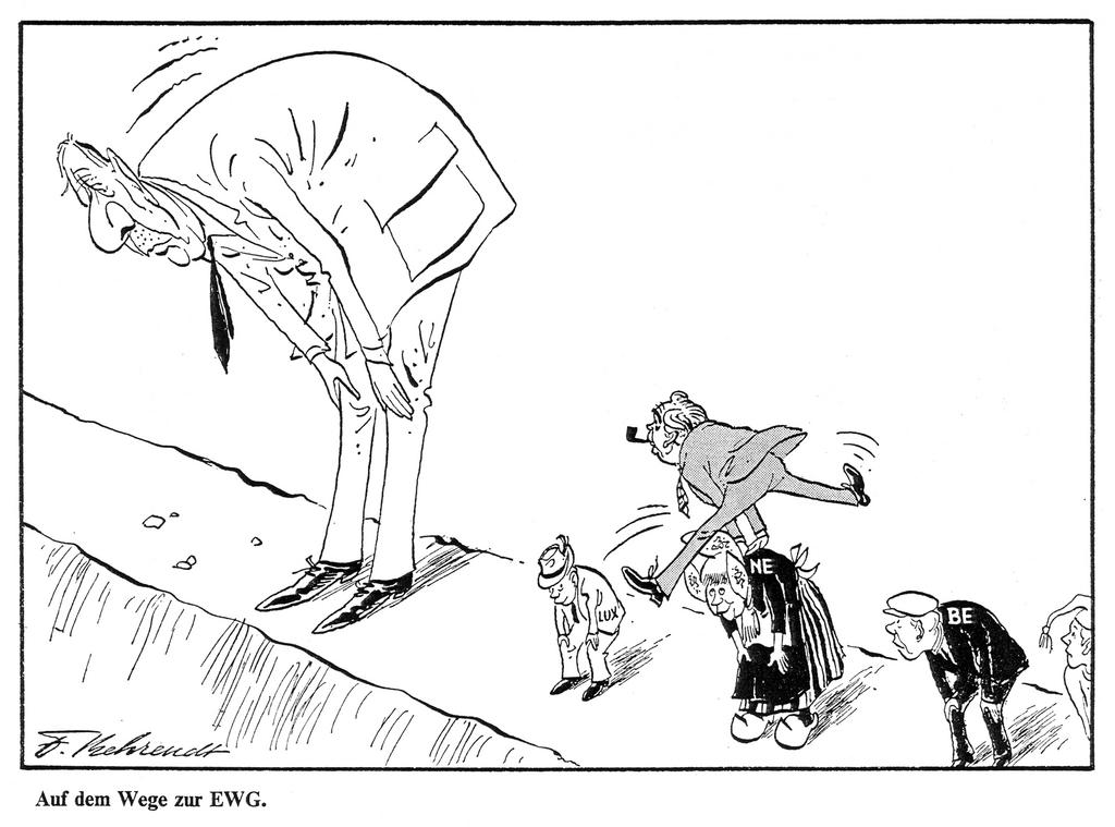 Cartoon by Behrendt on De Gaulle and the United Kingdom's membership of the EC