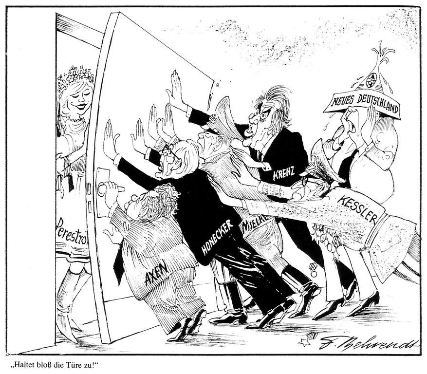Cartoon by Behrendt on the German Democratic Republic and perestroika (1989)