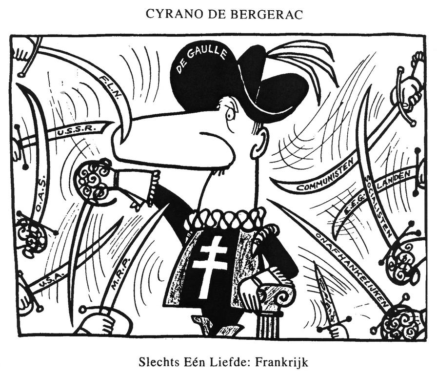 Caricature d'Opland sur la politique étrangère de la France (22 février 1962)