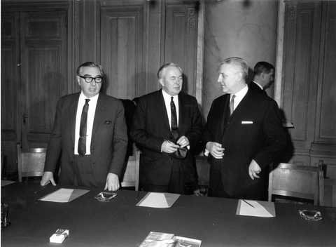 Pierre Werner, Harold Wilson and George Brown (Luxembourg, 8 March 1967)