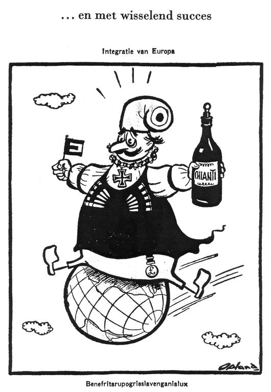 Caricature d'Opland sur les projets d'union douanière en Europe occidentale (3 décembre 1949)