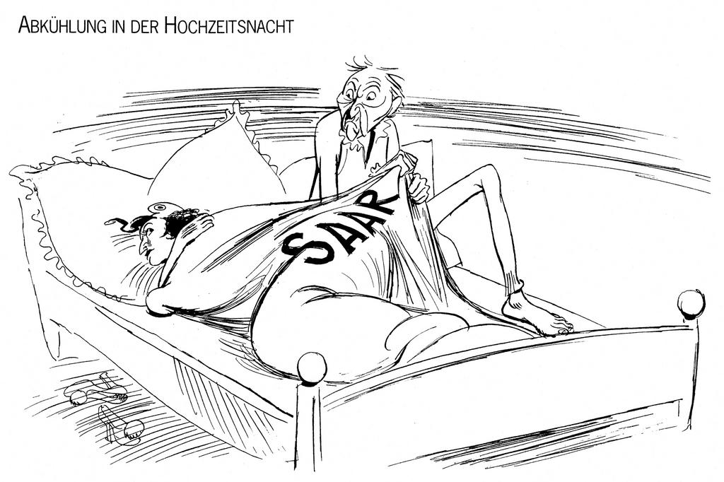 Karikatur von Lang zur Saarfrage (2. Februar 1952)