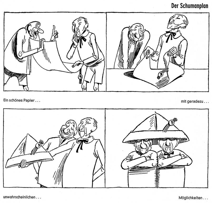 Karikatur von Lang zum Vertrag zur Gründung der EGKS (1951)