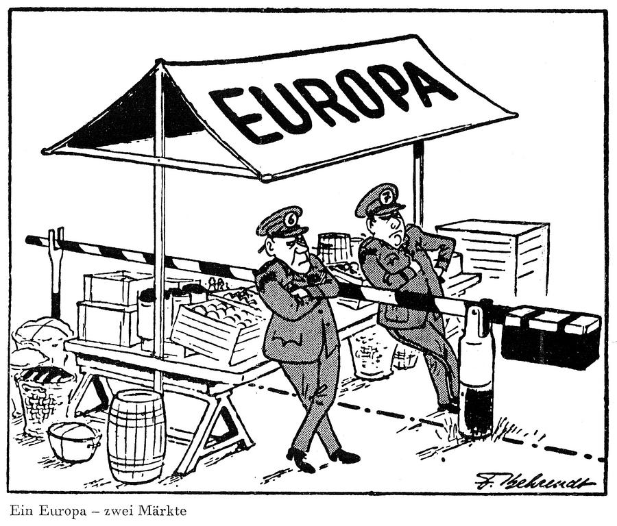 Caricature de Behrendt sur les relations entre l'AELE et la CEE