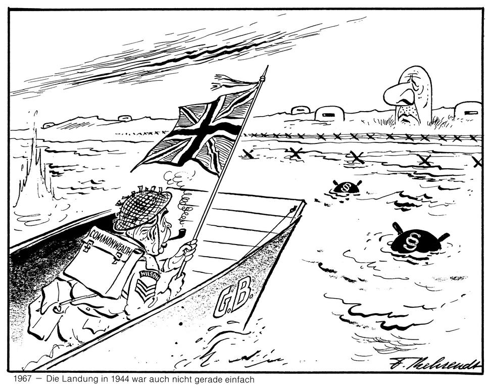 Cartoon by Behrendt on the British application for membership to the EEC (1967)