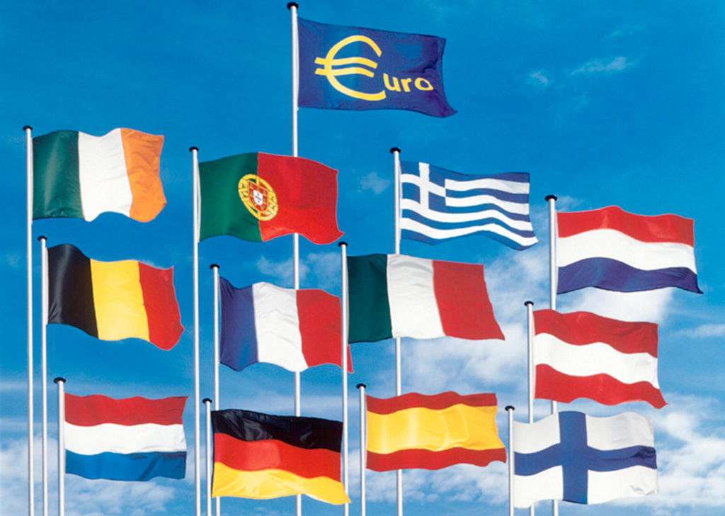 Flags of the 12 countries in the euro zone