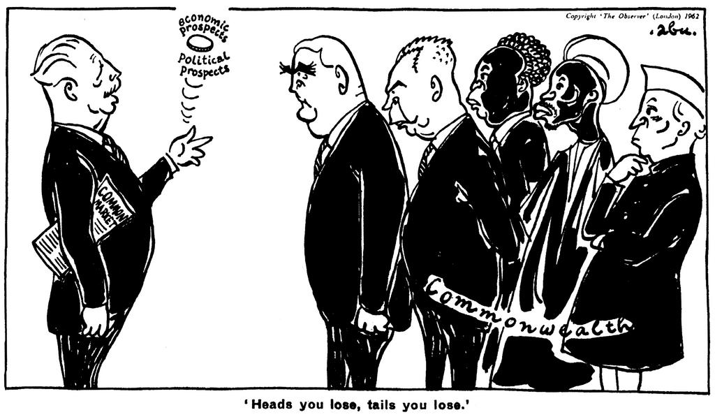 Caricature de Abu sur la candidature britannique aux CE et les relations avec le Commonwealth (22 avril 1962)