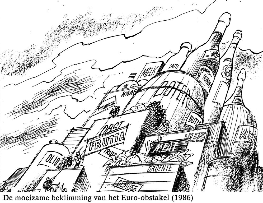 Caricature de Behrendt sur la question de la surproduction au sein de la PAC (1986)