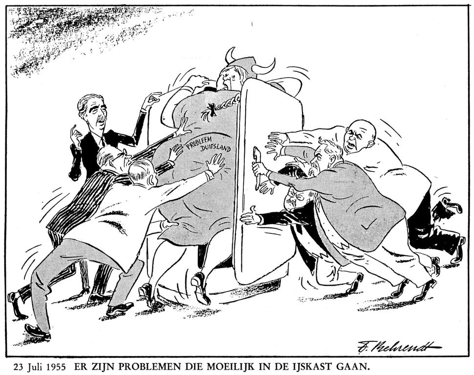 Cartoon by Behrendt on the German question (23 July 1955)