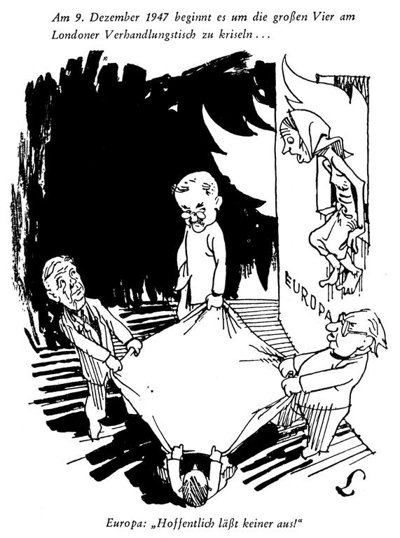 Caricature de Lang sur la reconstruction de l'Europe d'après-guerre (13 décembre 1947)