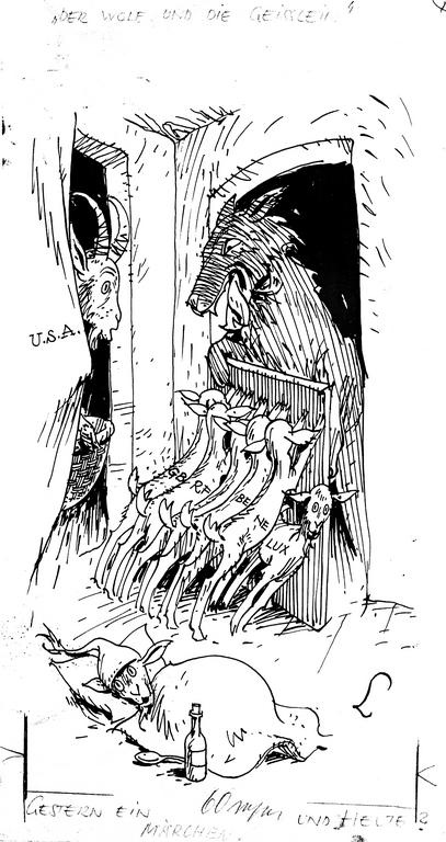 Cartoon by Lang on the Cold War and the Marshall Plan (13 March 1948)