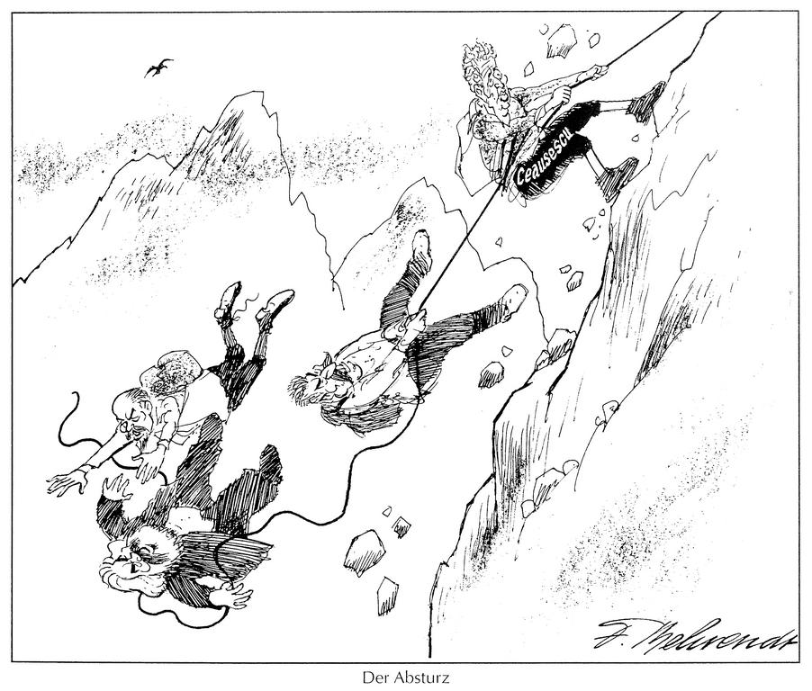 Cartoon by Behrendt on the end of the Communist regime in Romania (1989)