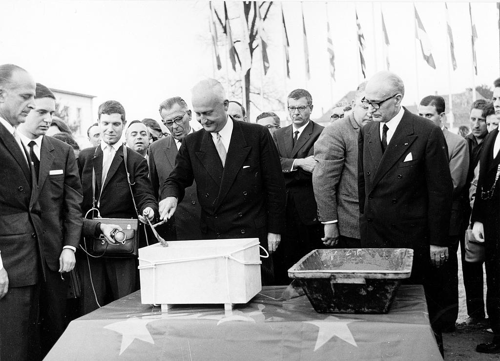 Laying the foundation stone of the ‘Palais des Droits de l'Homme' (Strasbourg, 1966)