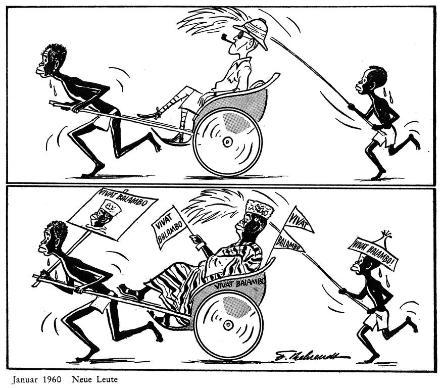 Cartoon by Behrendt on decolonisation in Africa (January 1960)