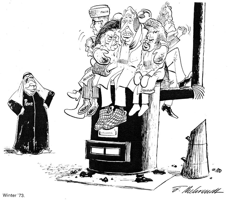 Cartoon by Behrendt on the oil crisis in Europe (1973)