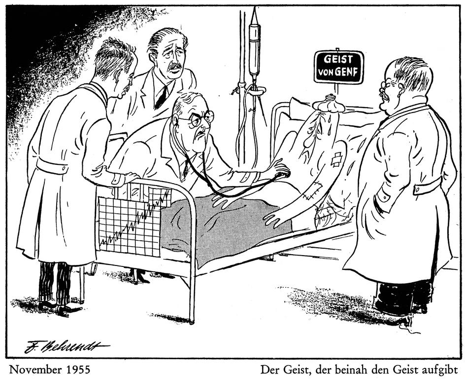 Cartoon by Behrendt on the Geneva Conference (November 1955)