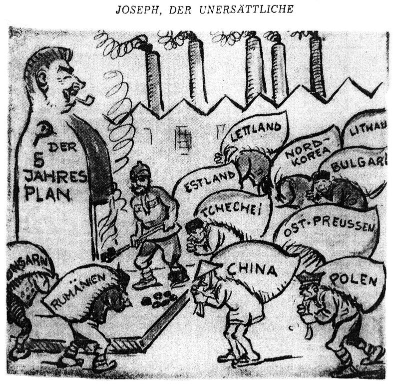 Cartoon by Simon on Soviet economic planning (9 June 1952)