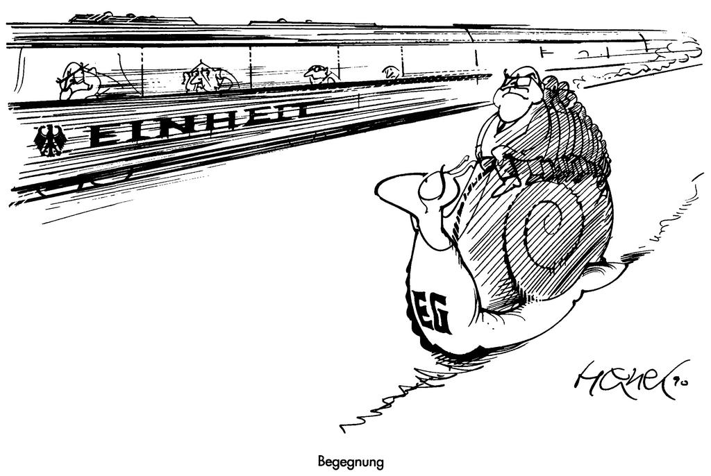 Cartoon by Hanel on German reunification (1990)