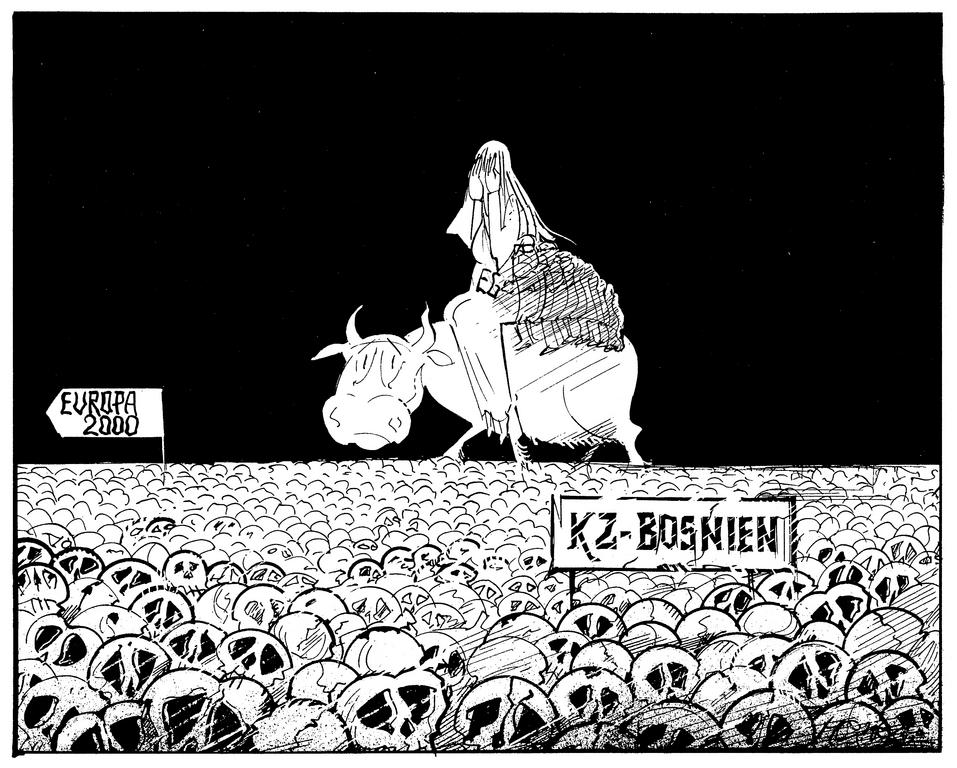 Cartoon by Hanel on the European Community and the war in Bosnia (1993)