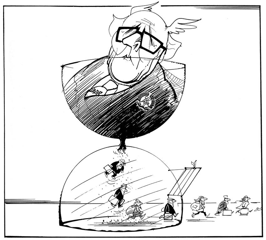 Cartoon by Hanel on the collapse of the Communist regime in the GDR (1989)