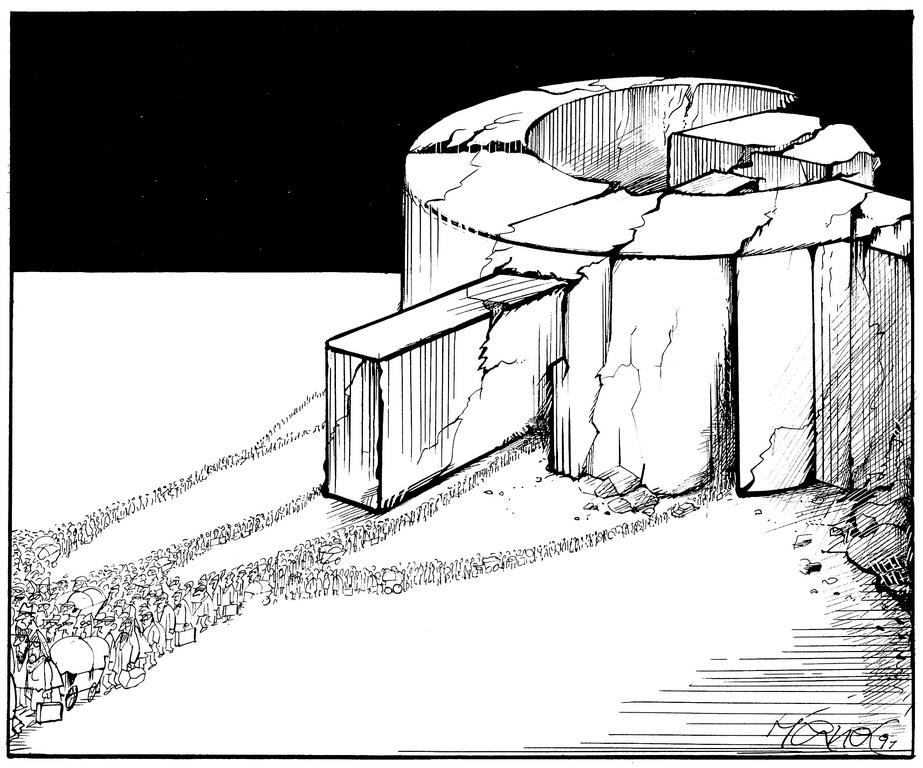 Cartoon by Hanel on the collapse of the Communist bloc (1991)
