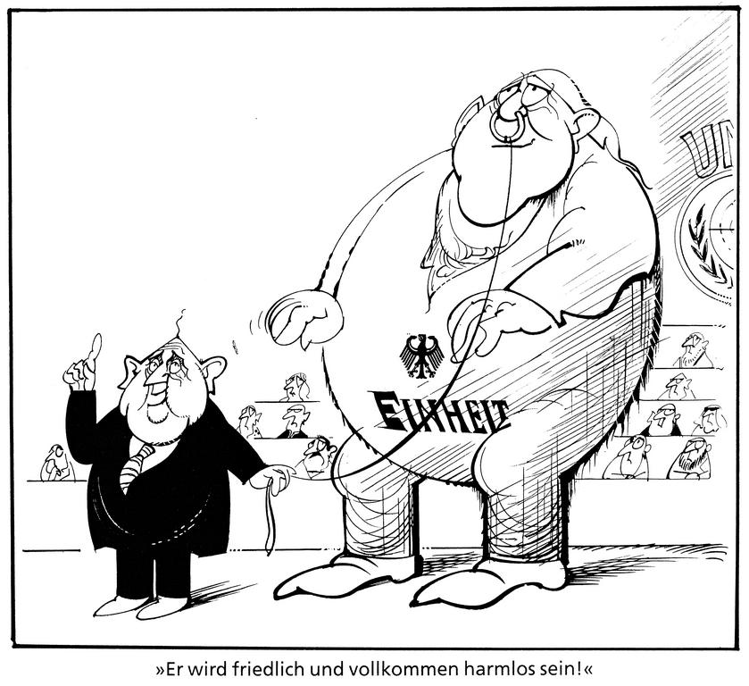 Caricature de Hanel sur la réunification allemande (1989)