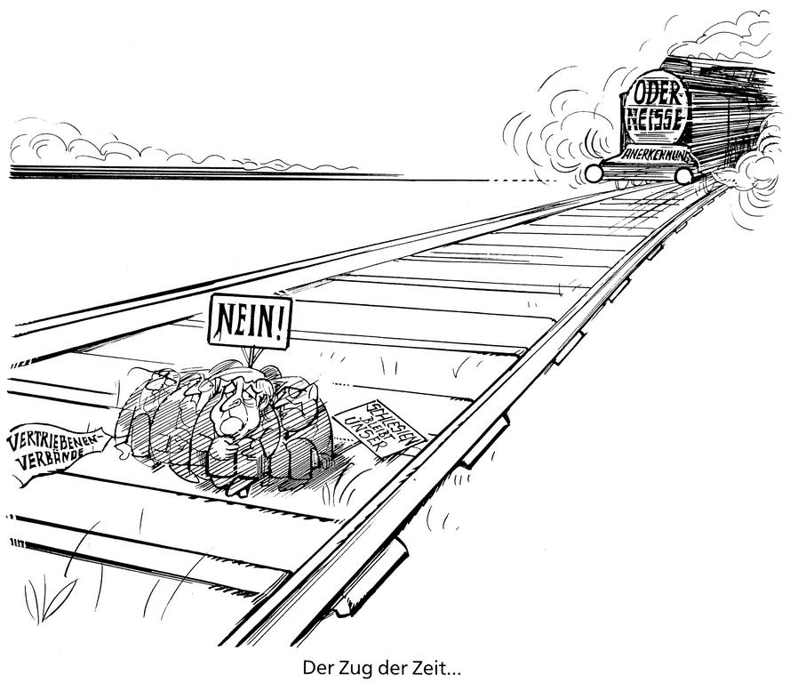 Cartoon by Hanel on the Oder-Neisse Line (1990)