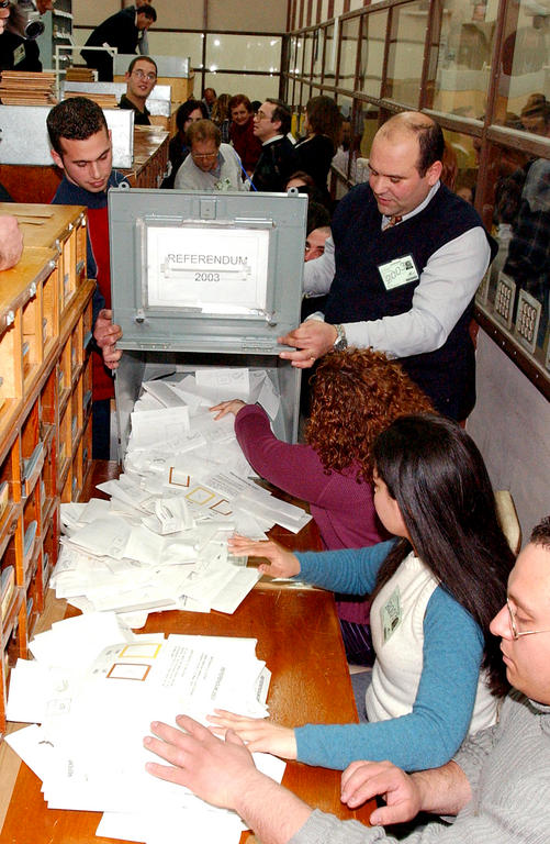 Dépouillement du scrutin concernant le référendum d'adhésion de Malte (9 mars 2003)