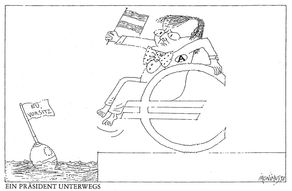 Caricature d'Ironimus sur la première présidence autrichienne du Conseil de l'UE (30 juin 1998)