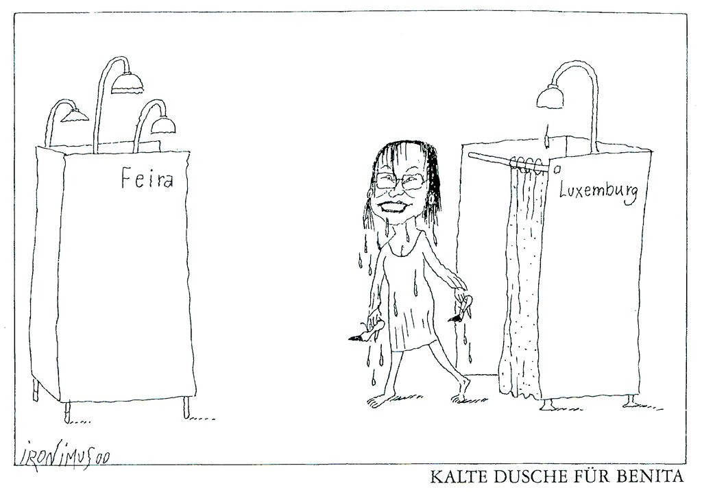 Caricature d'Ironimus sur la levée des mesures à l'encontre de l'Autriche (14 juin 2000)