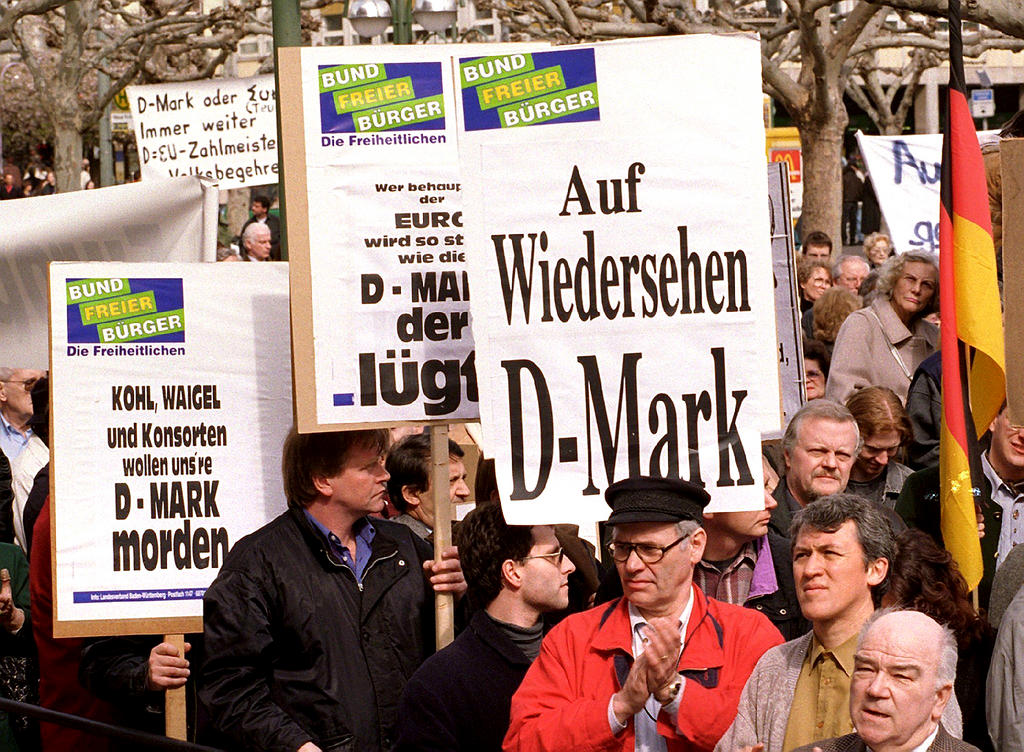 Demonstration against the introduction of the euro in Germany (Frankfurt, 28 March 1998)